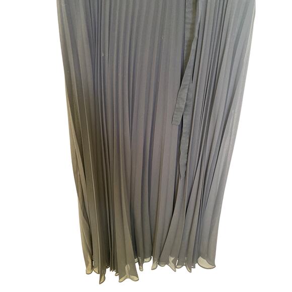 Leifsdottir Navy Blue Surplice Pleated Skirt Maxi Dress EUC Sz 6 Silk Belted - Picture 4 of 15